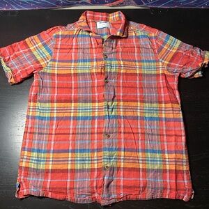 Old Navy Men's Orange and Blue Plaid Shirt